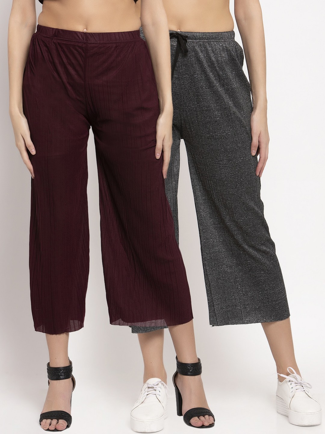 

KLOTTHE Women Pack Of 2 Wide Leg Palazzos, Grey