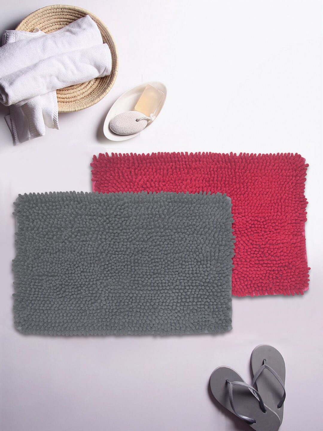 

BIANCA Set Of 2 Mushroom Texture Non-Slip Shaggy Bath Rugs, Grey