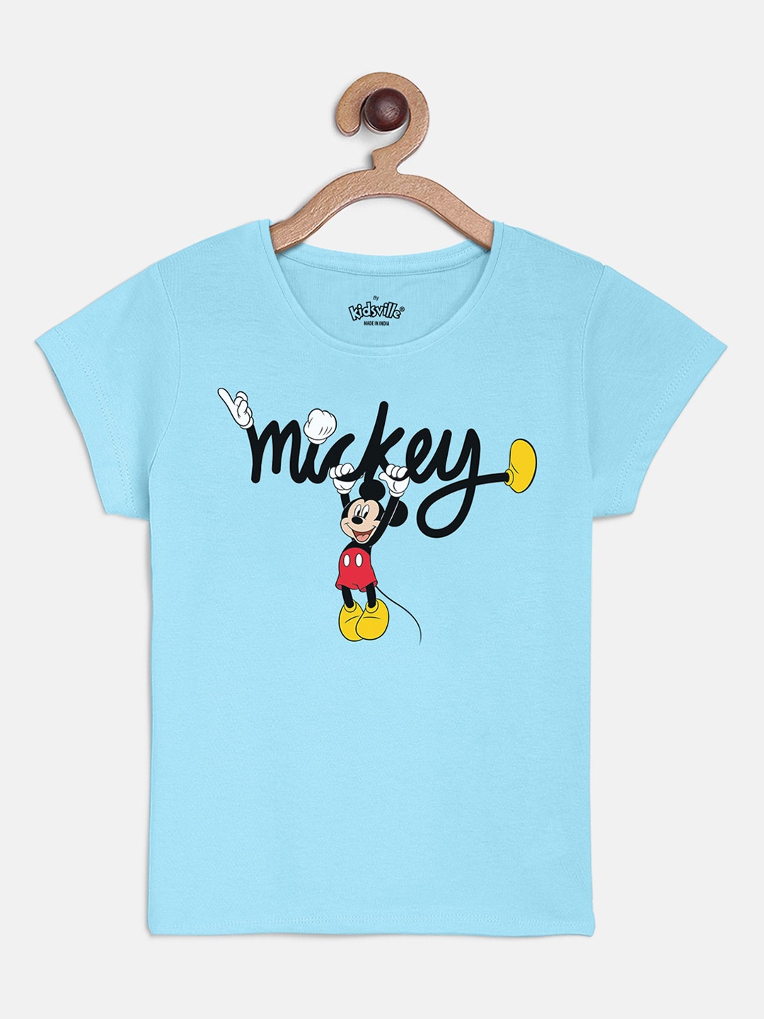 

Kids Ville Mickey & Friends Girls Blue Printed Round Neck T-shirt