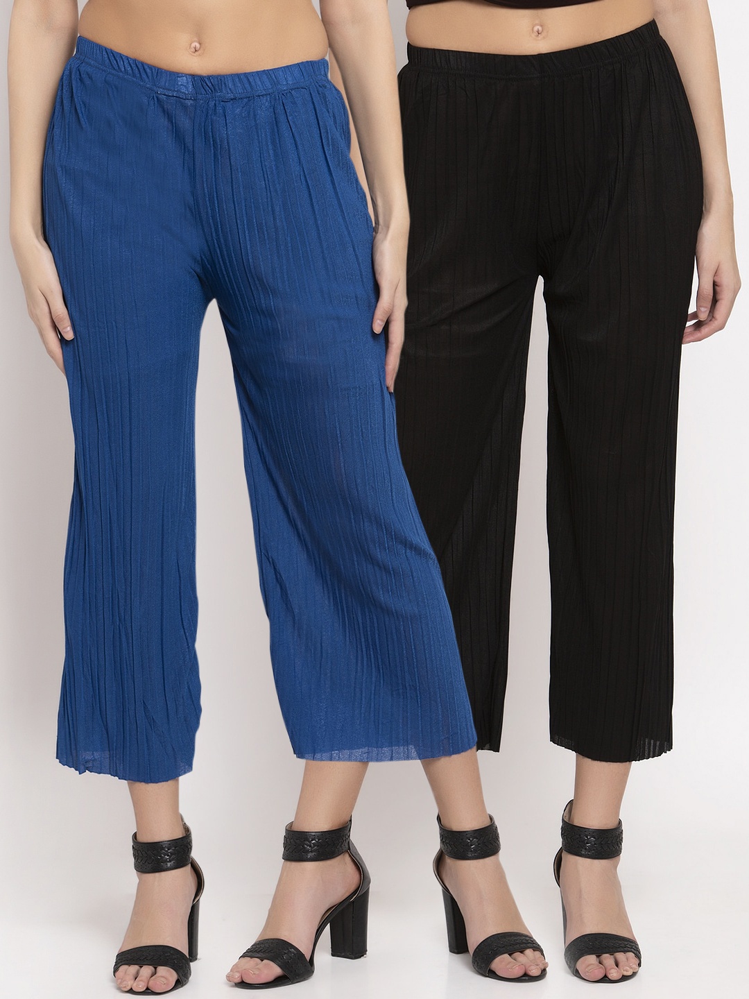 

KLOTTHE Women Pack Of 2 Wide Leg Palazzos, Blue