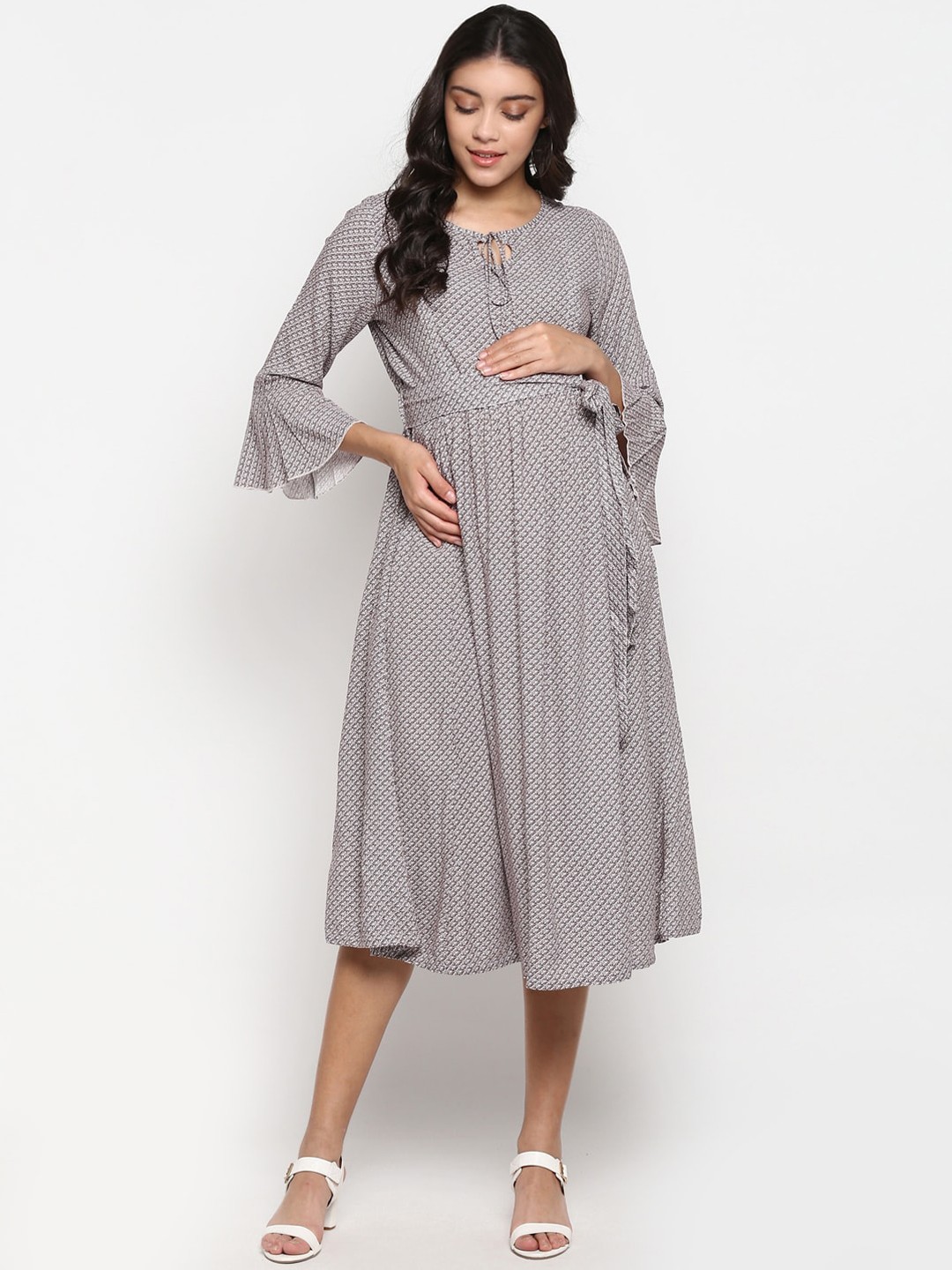 

Momsoon Maternity Women Grey Printed Maternity Nursing Tunic Dress