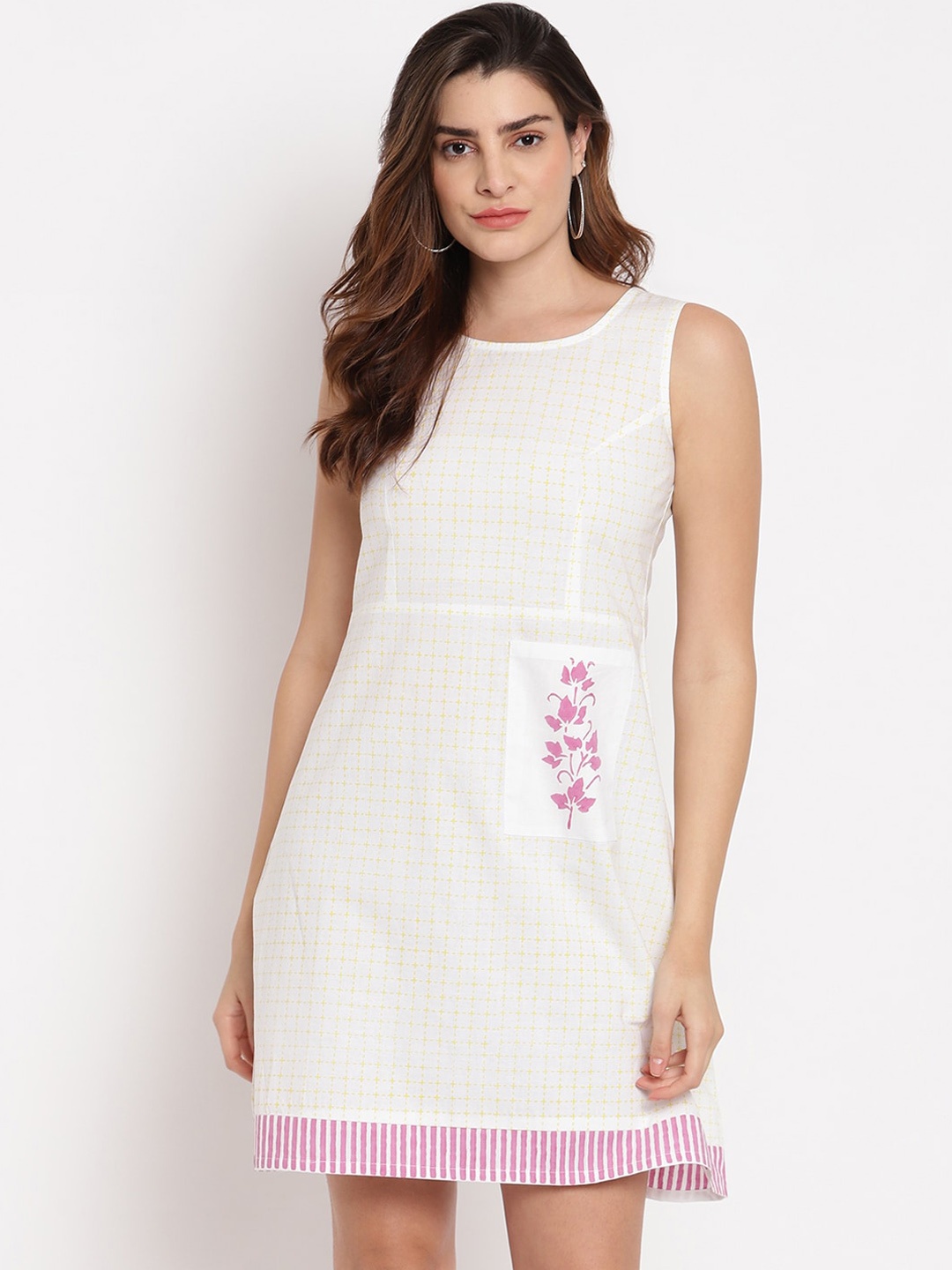 

Marc Loire Women White Checked A-Line Dress