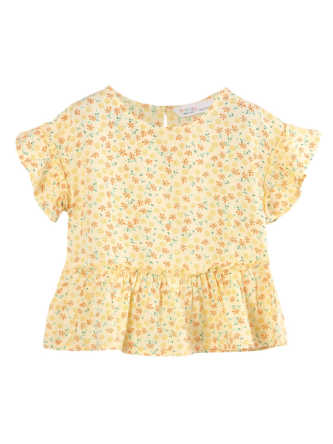 

Beebay Girls Yellow Printed Round Neck Peplum Top