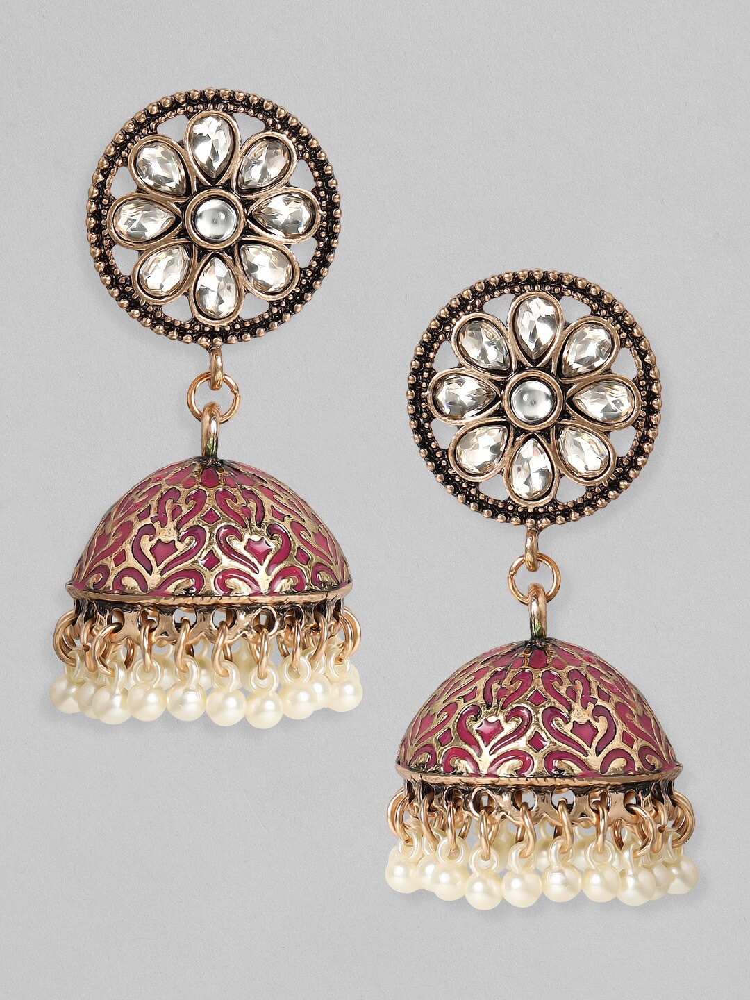 

Rubans Women Antique Gold-Plated Handcrafted Kundan Enamel Jhumkas