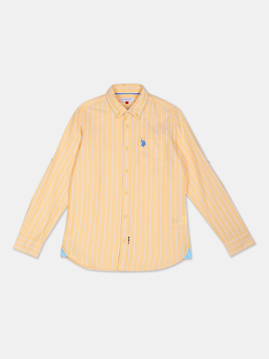 

U.S. Polo Assn. Kids Boys Orange & White Regular Fit Striped Casual Shirt