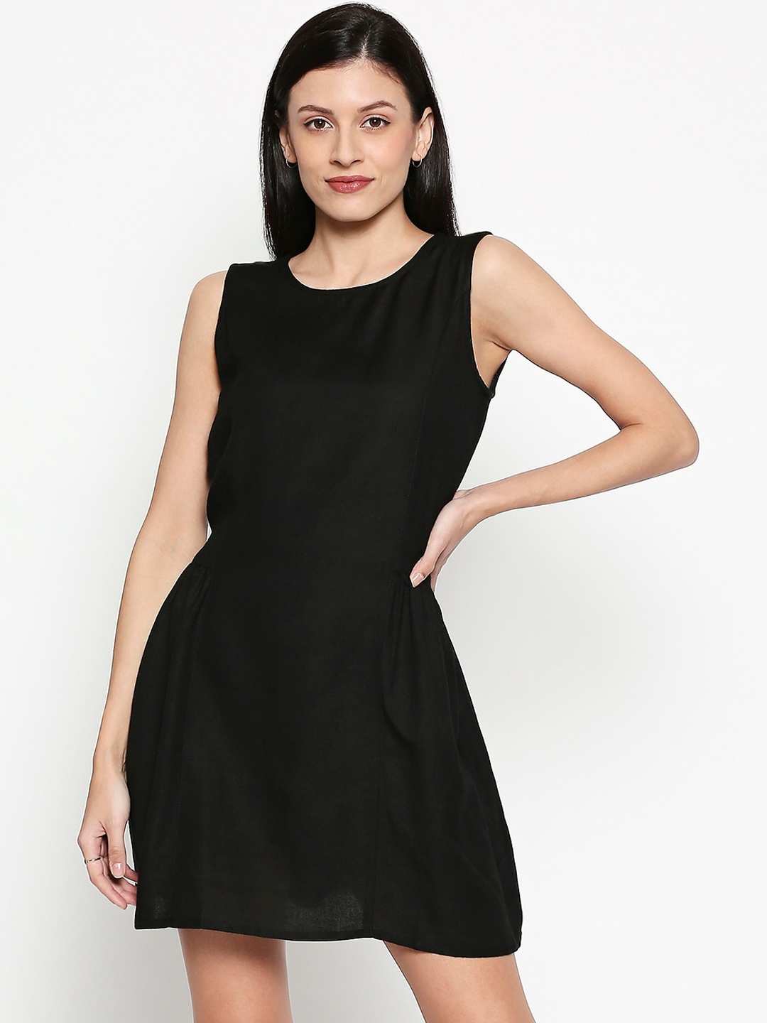 People Women Black Solid A-Line Dress