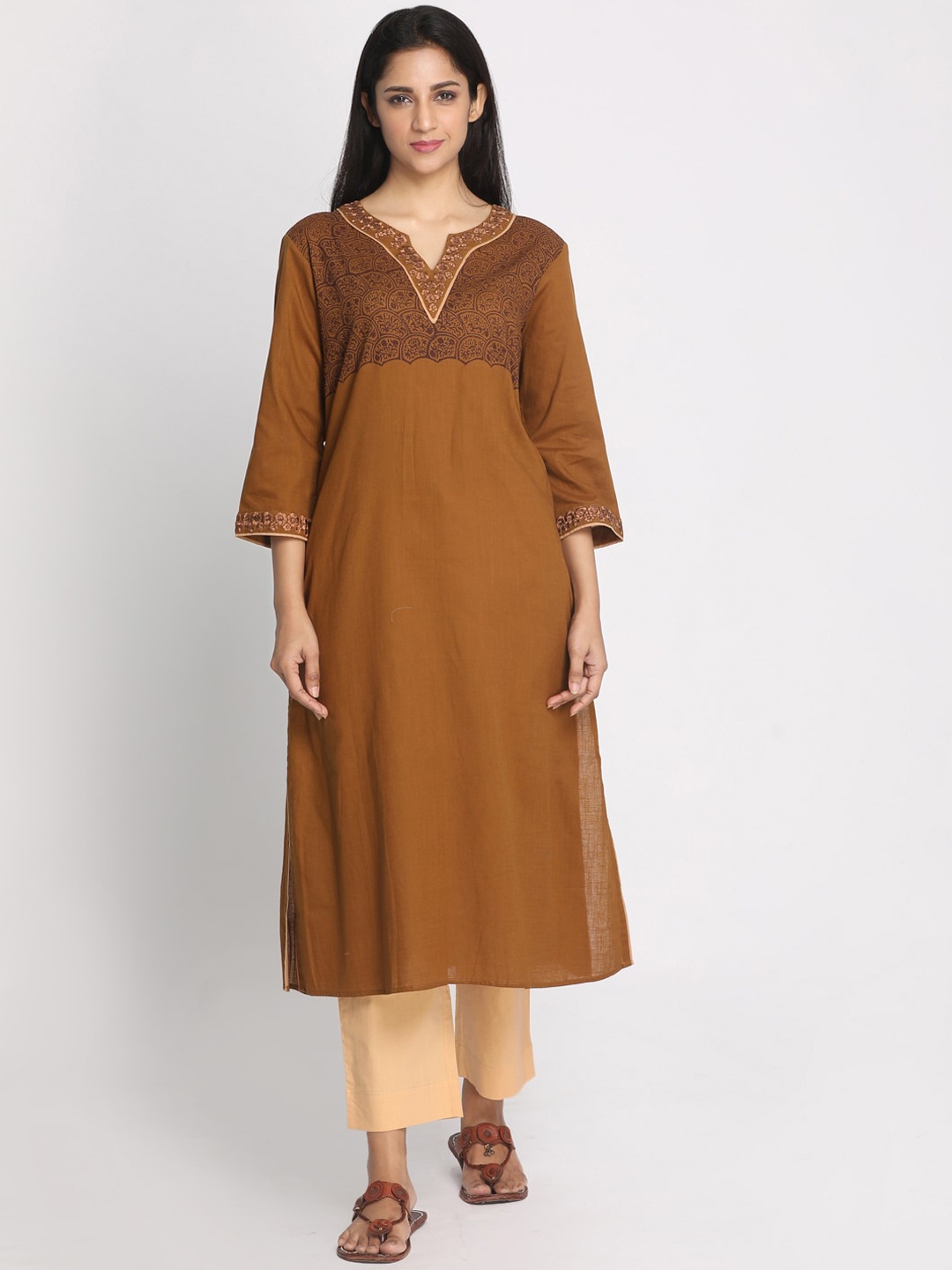 Nakshi Women Brown Ethnic Motifs Printed Kurta