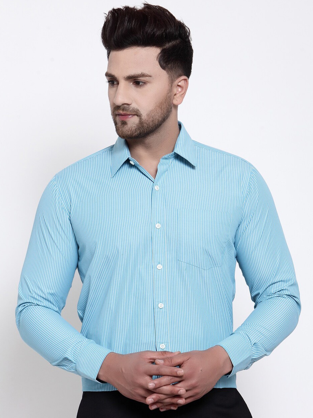 

Style Quotient Men Blue Slim Fit Striped Formal Shirt