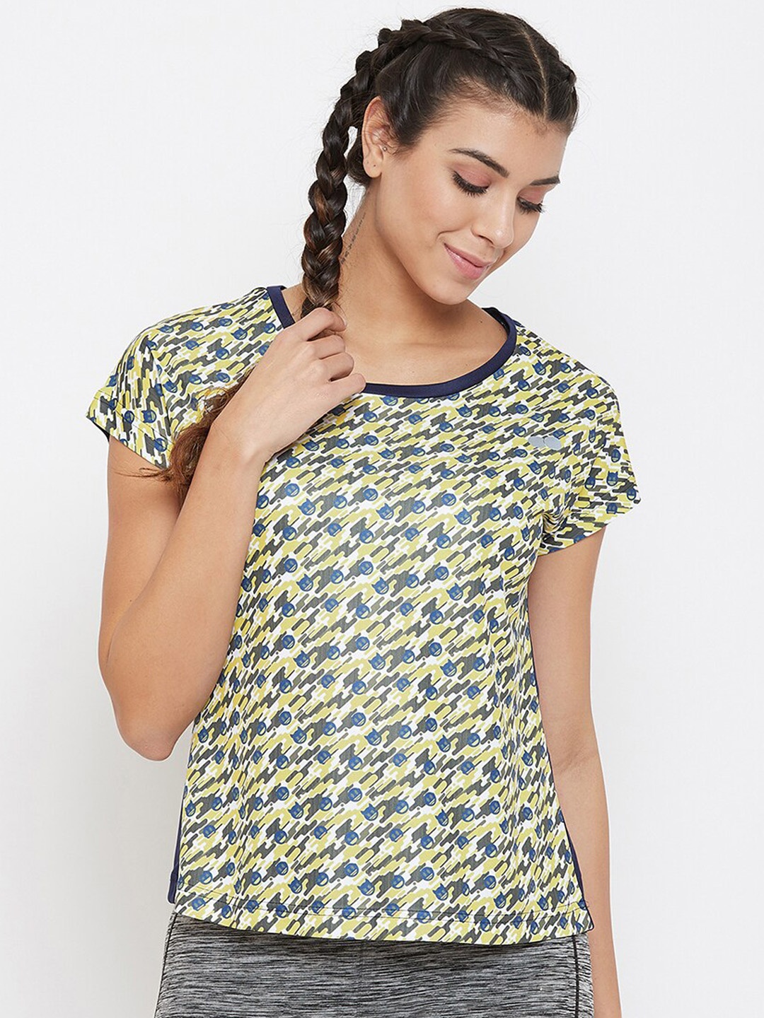 

Clovia Women Comfort Fit Printed Activewear T-shirt, Blue