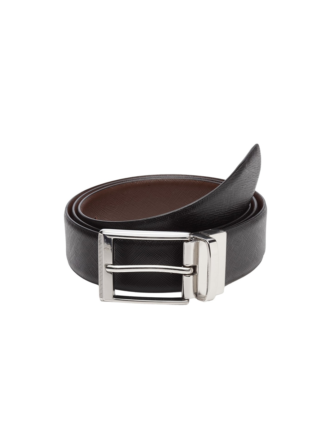 WELBAWT Men Black & Brown Reversible Textured Belt