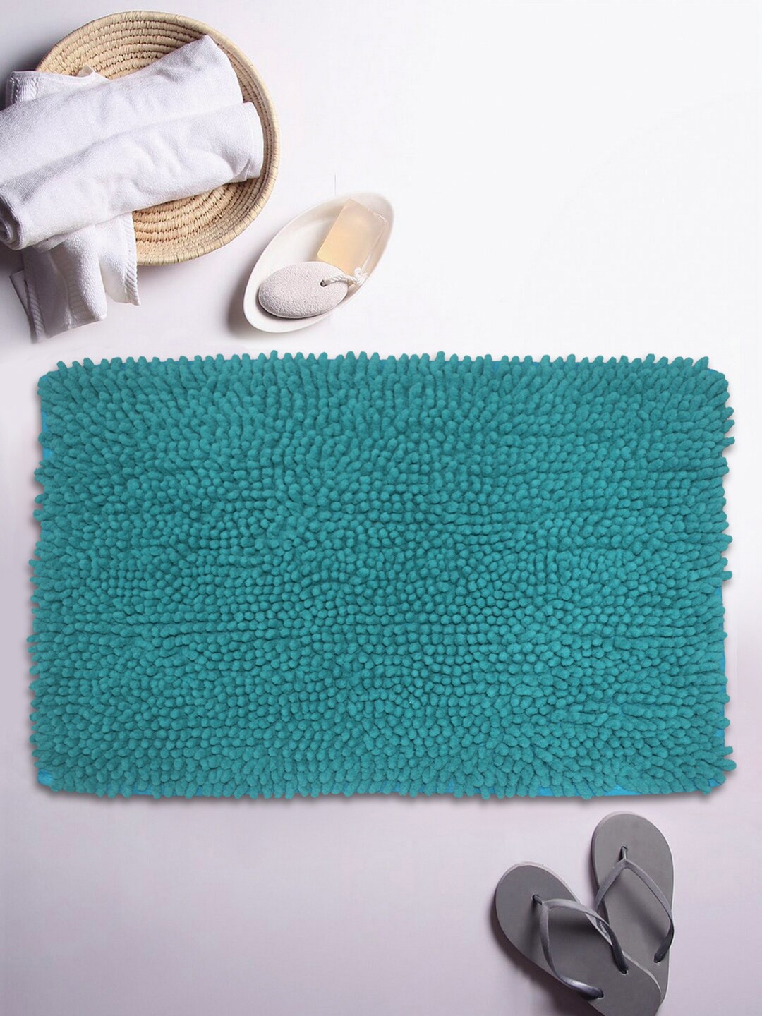 

BIANCA Teal Green Mushroom Texture Non-Slip Shaggy Bath Rug