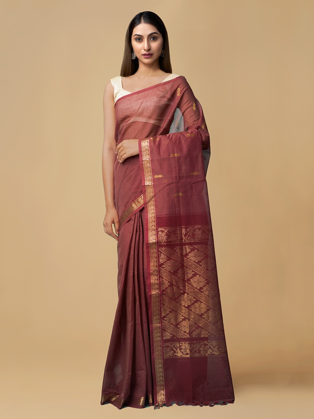 

Unnati Silks Red Pure Cotton Woven Design Garad Saree