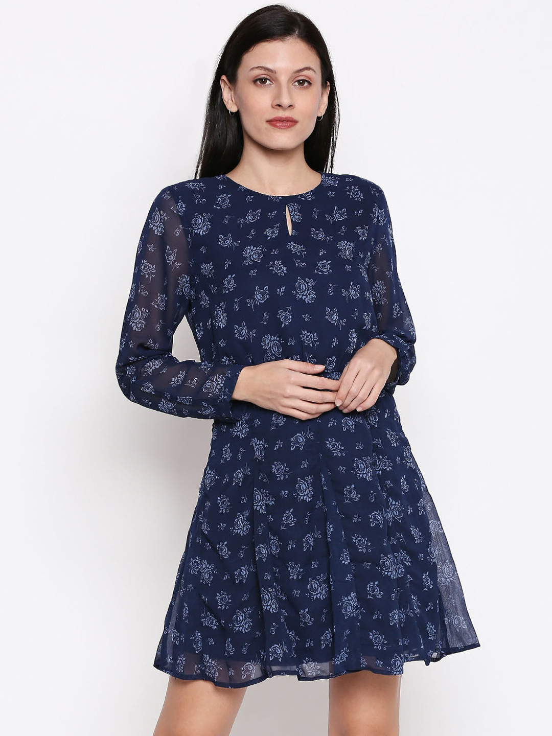 

People Women Blue Floral Printed Blouson Dress