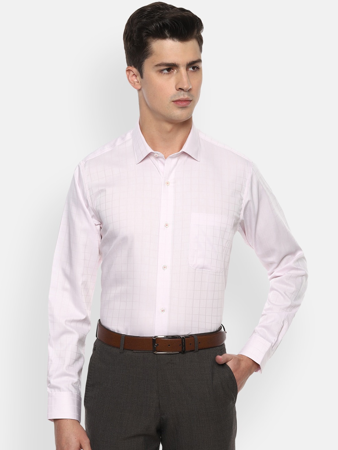 

Van Heusen Men Pink Regular Fit Checked Cotton Formal Shirt