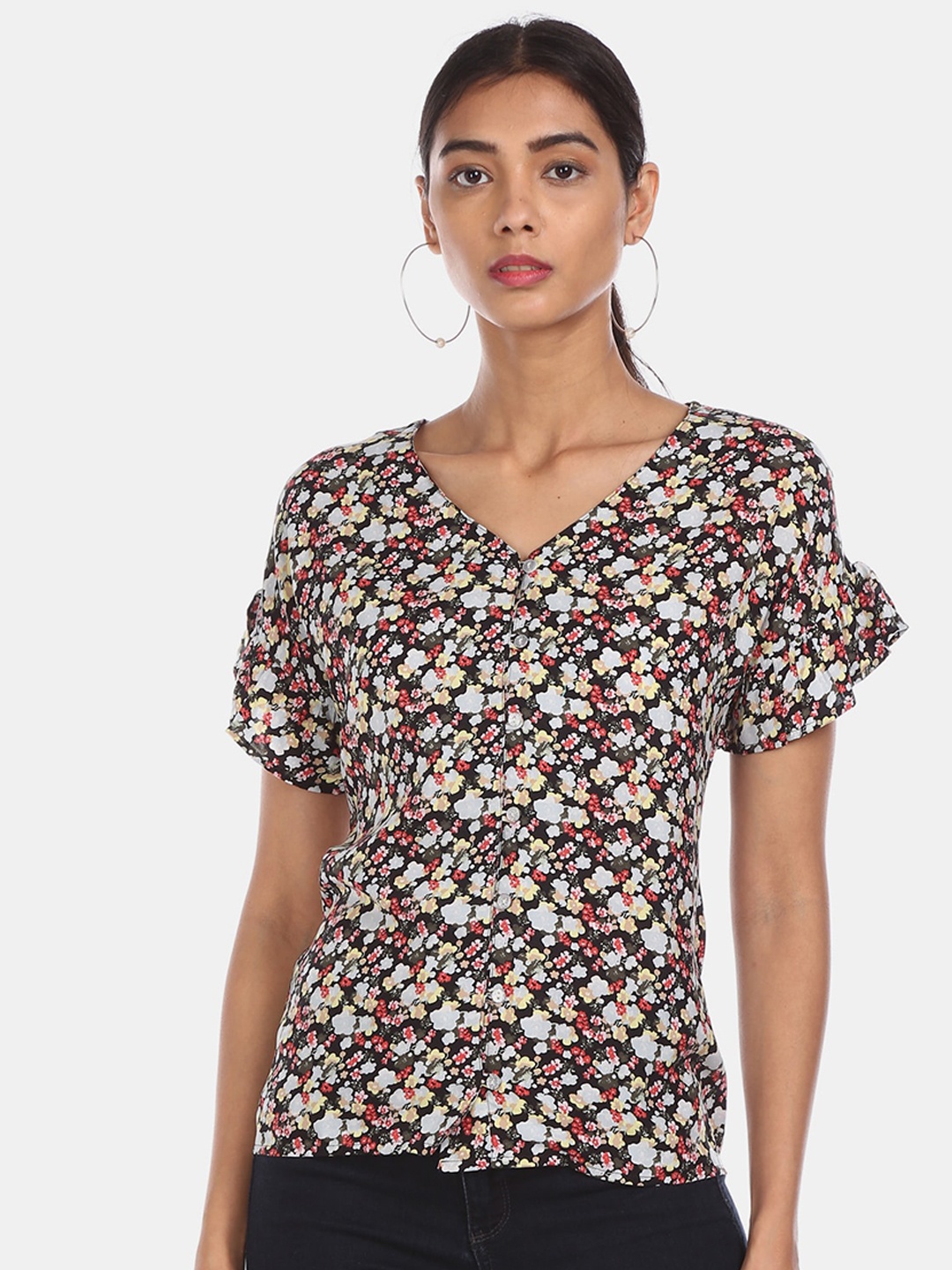 

Cherokee Multicoloured Floral Printed Flutter Sleeves Top, Multi