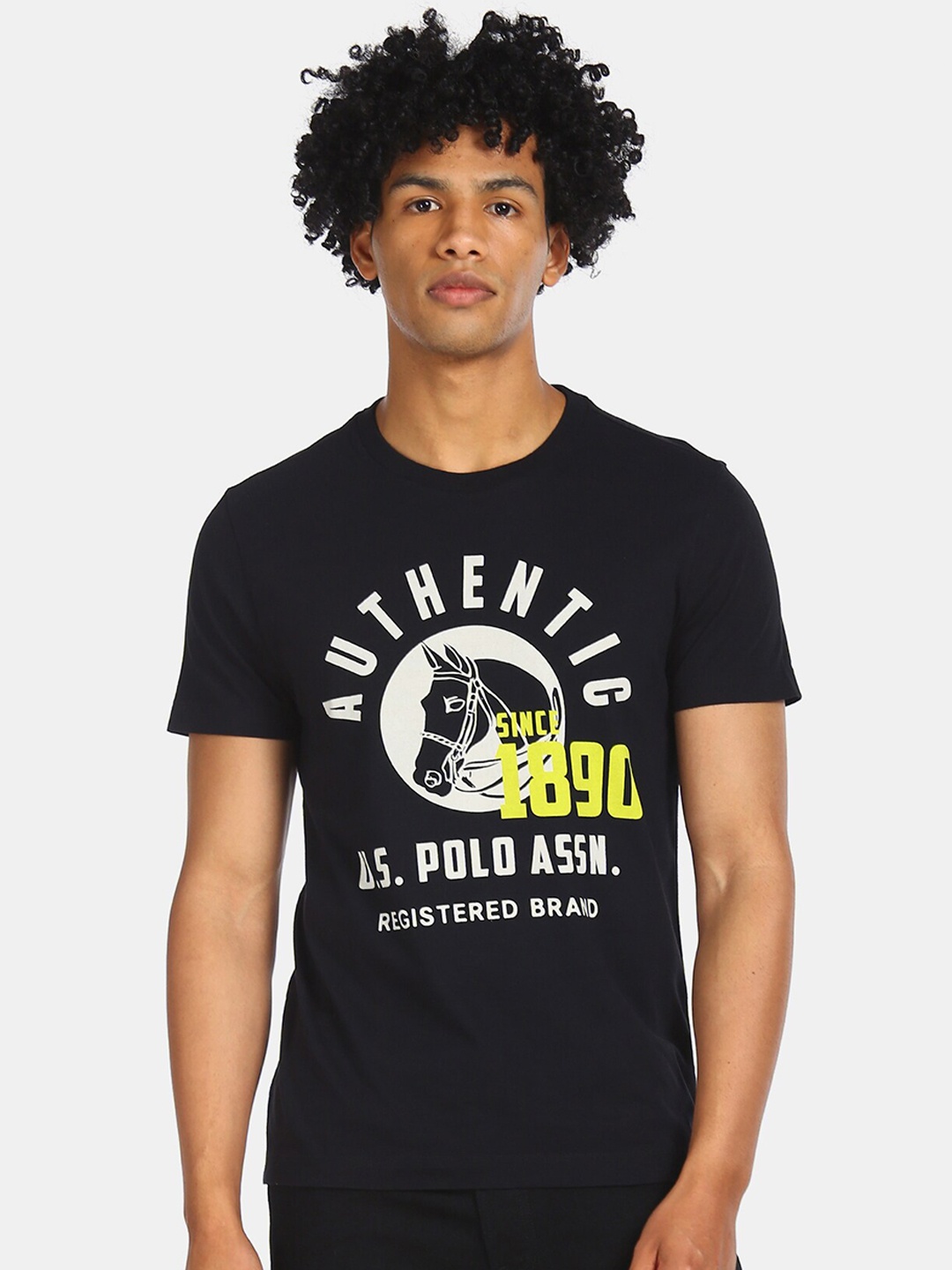 

U.S. Polo Assn. Denim Co. Men Black & Off-White Printed Round Neck T-shirt