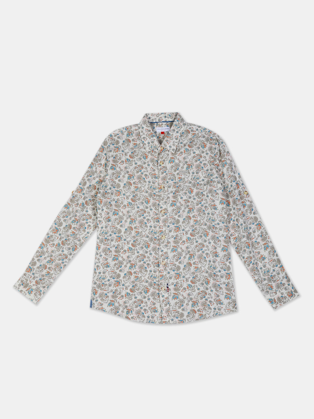 

U.S. Polo Assn. Kids Boys Off-White & Blue Regular Fit Printed Casual Shirt