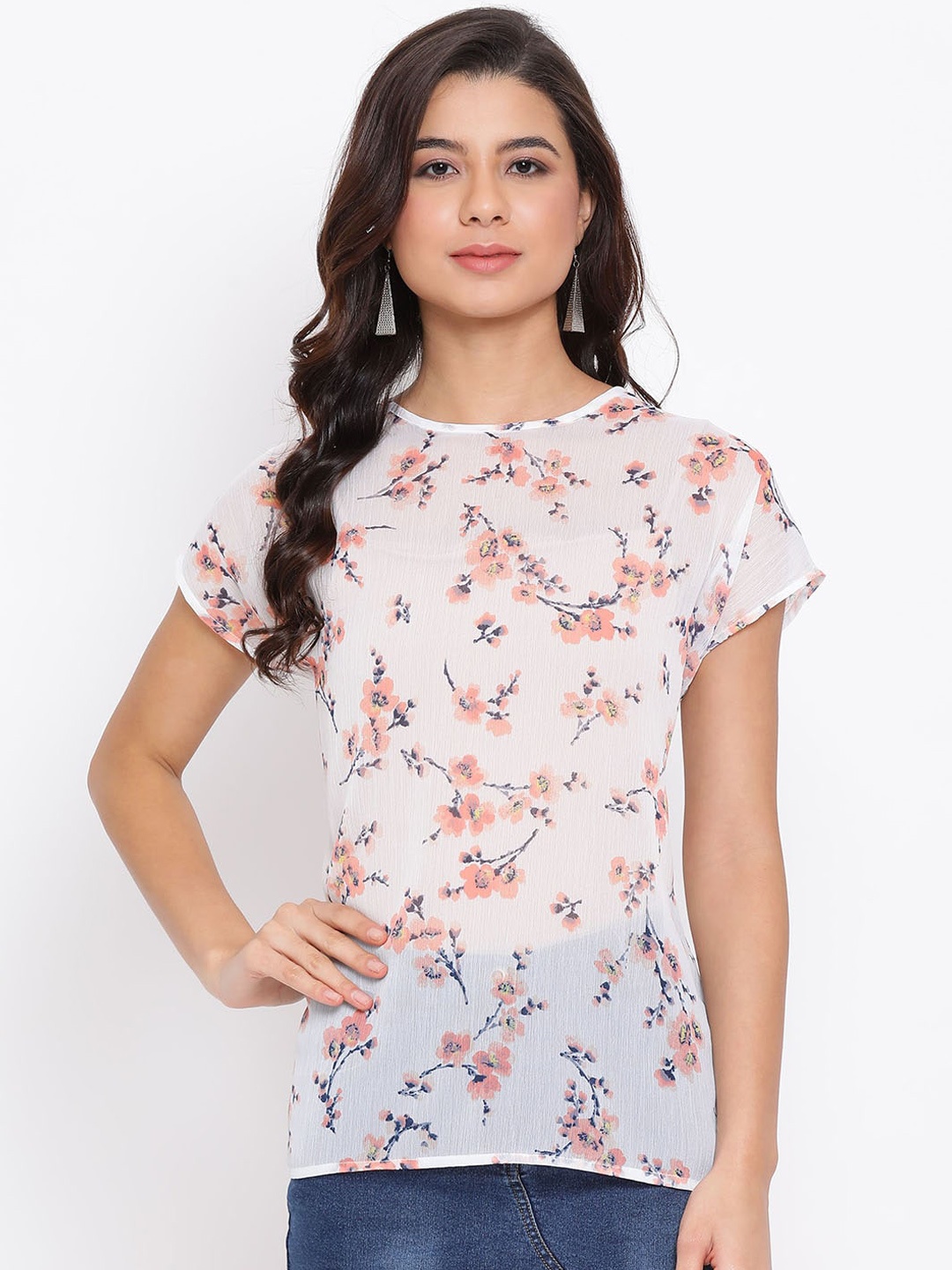 

Oxolloxo White Floral Printed Top