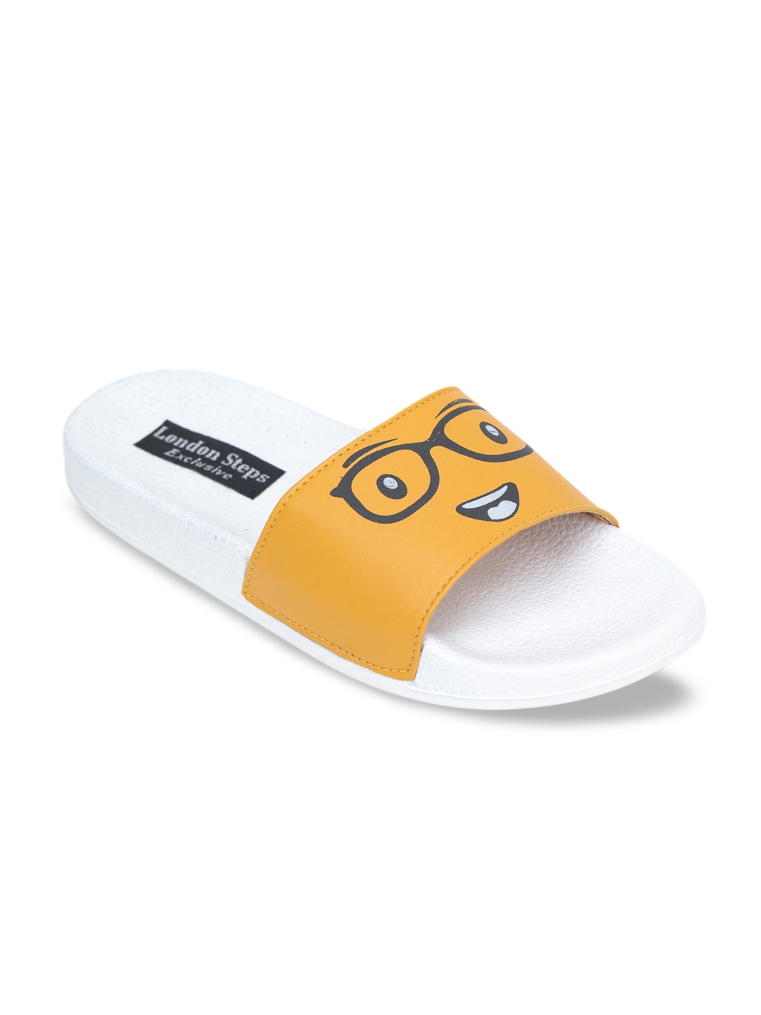

LONDON STEPS Women Yellow & White Printed Sliders