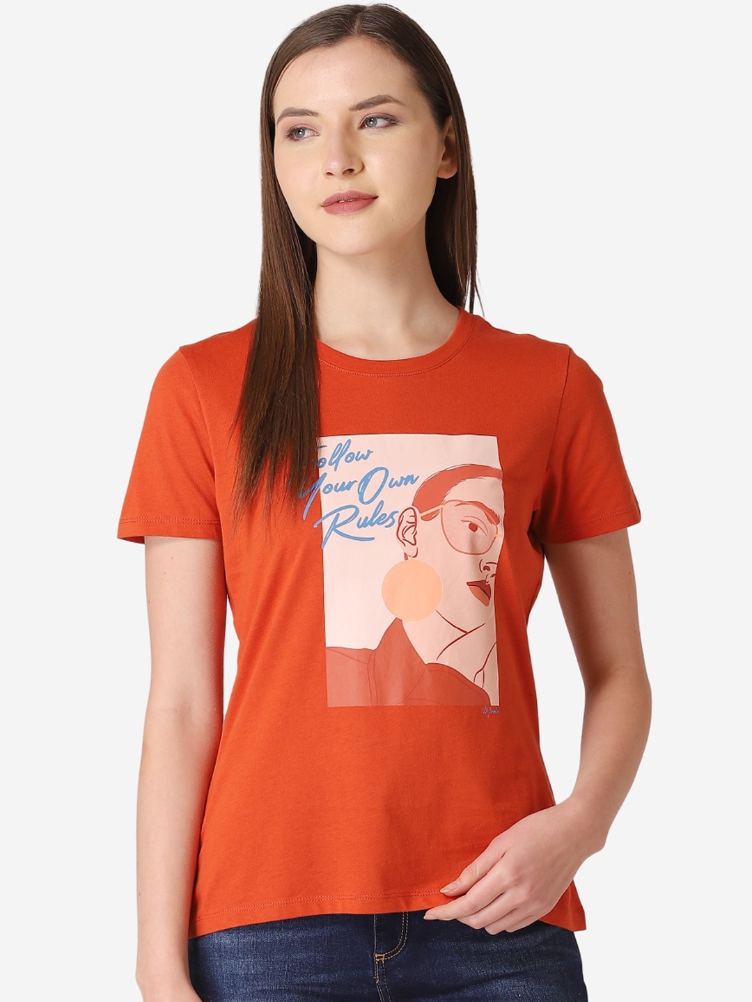 

Mode by Red Tape Women Rust Printed Round Neck T-shirt