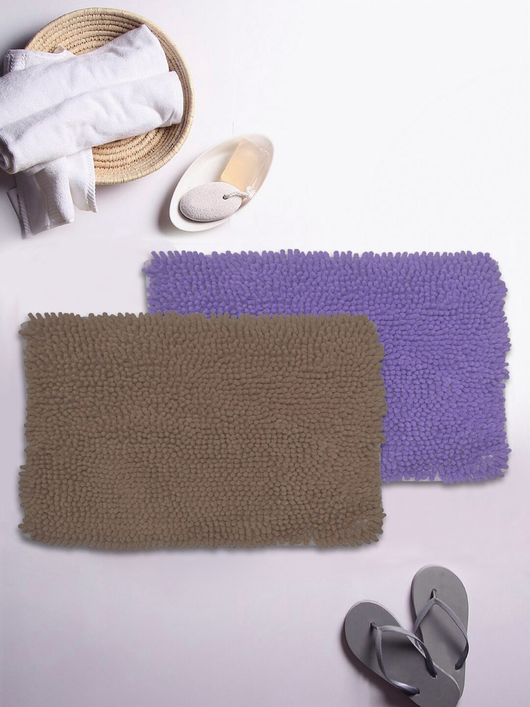 

BIANCA Set Of 2 Brown & Lavender Mushroom Texture Shaggy Bath Rug