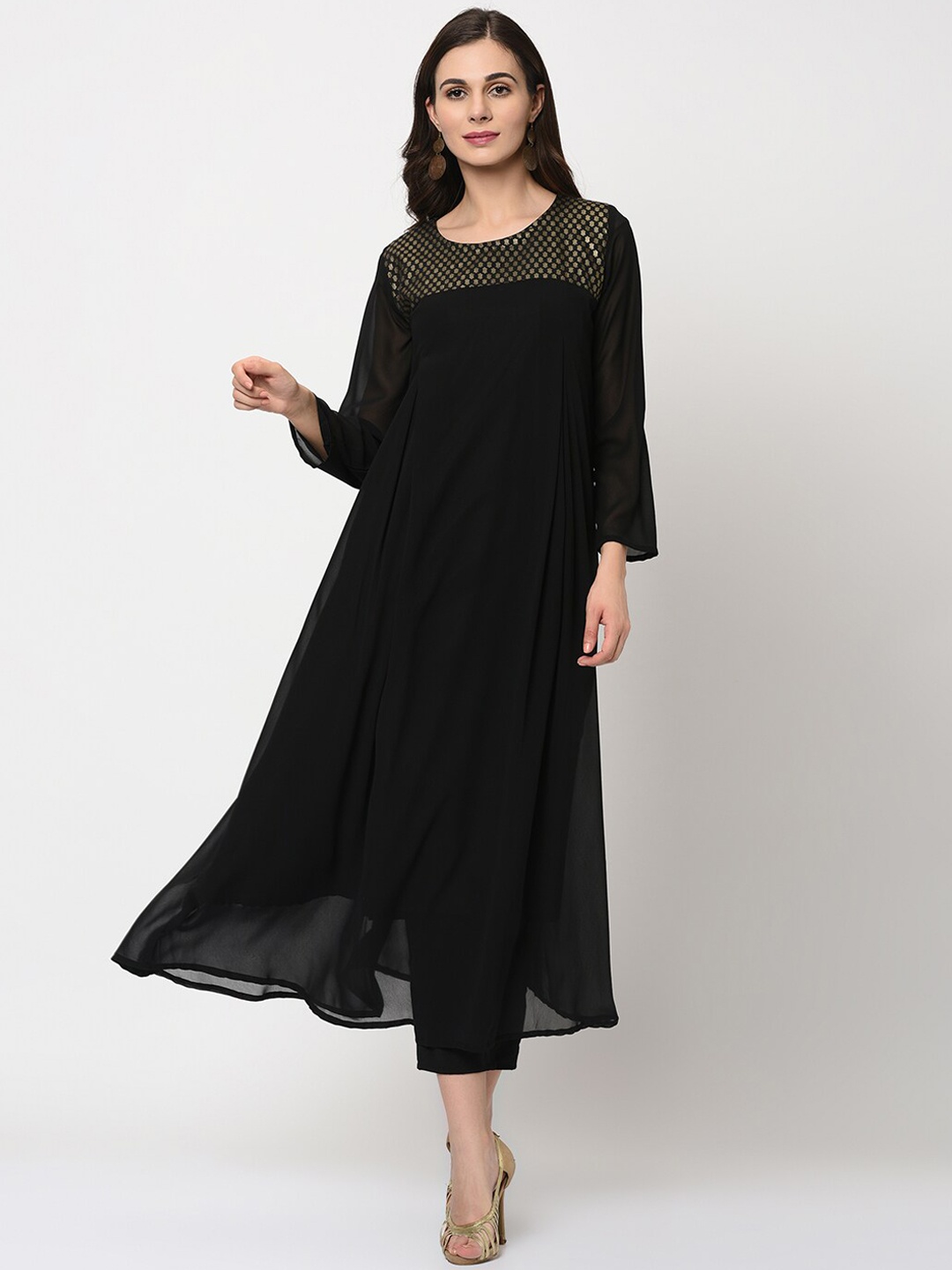 

ZIYAA Women Black Yoke Design Kurta with Trousers