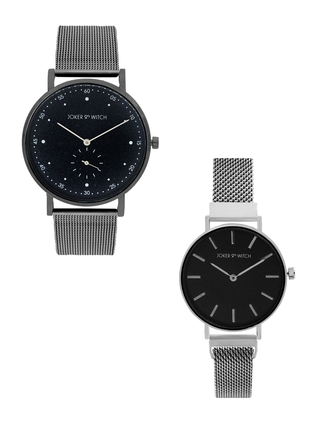 

JOKER & WITCH Black & Silver-Toned Jamie & Landon Couple Watches Gift Set JWCW177