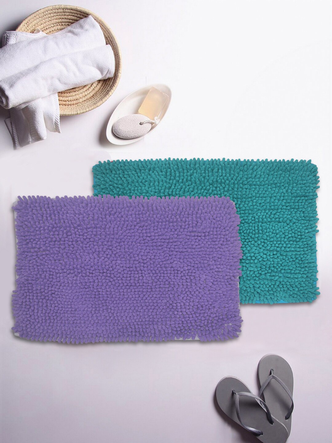

BIANCA Set Of 2 Mushroom Texture Non-Slip Shaggy Bath Rugs, Purple