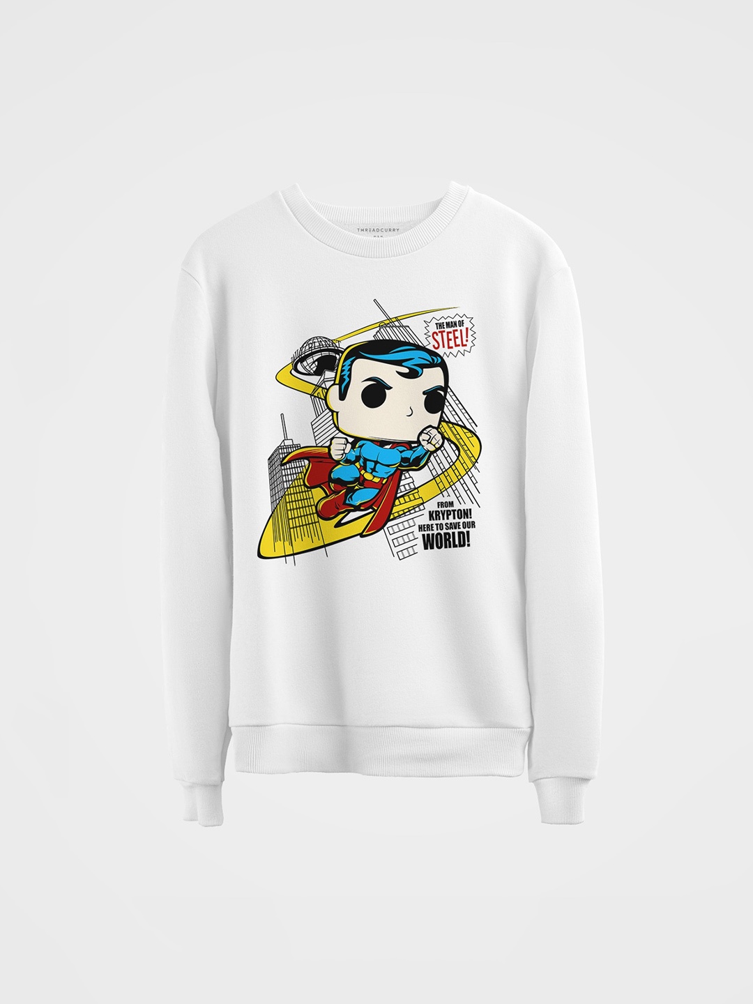 

THREADCURRY Kids White Superhero Printed Sweatshirt