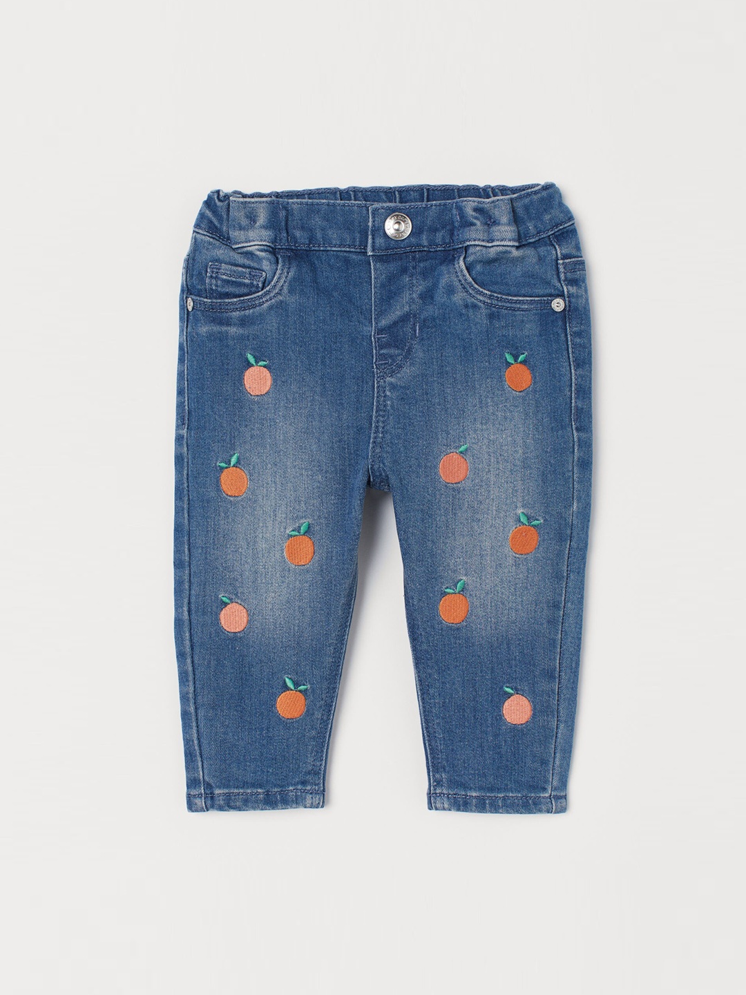

H&M Girls Blue & Orange Embroidered Jeans