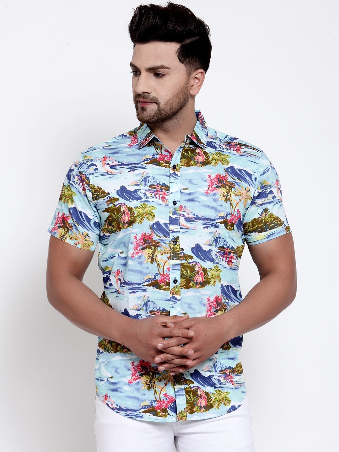 

Style Quotient Men Blue Boxy Printed Casual Shirt