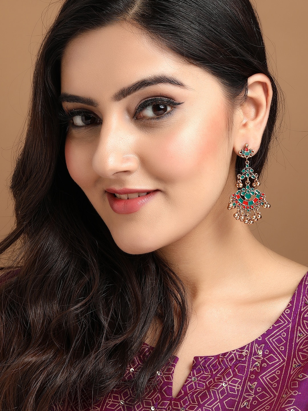 

Rubans Green Gold-Plated Classic Drop Earrings