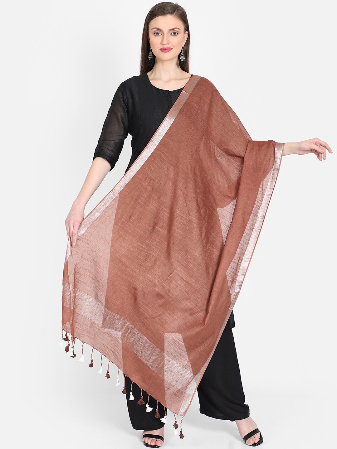 

THE WEAVE TRAVELLER Brown Solid Dupatta