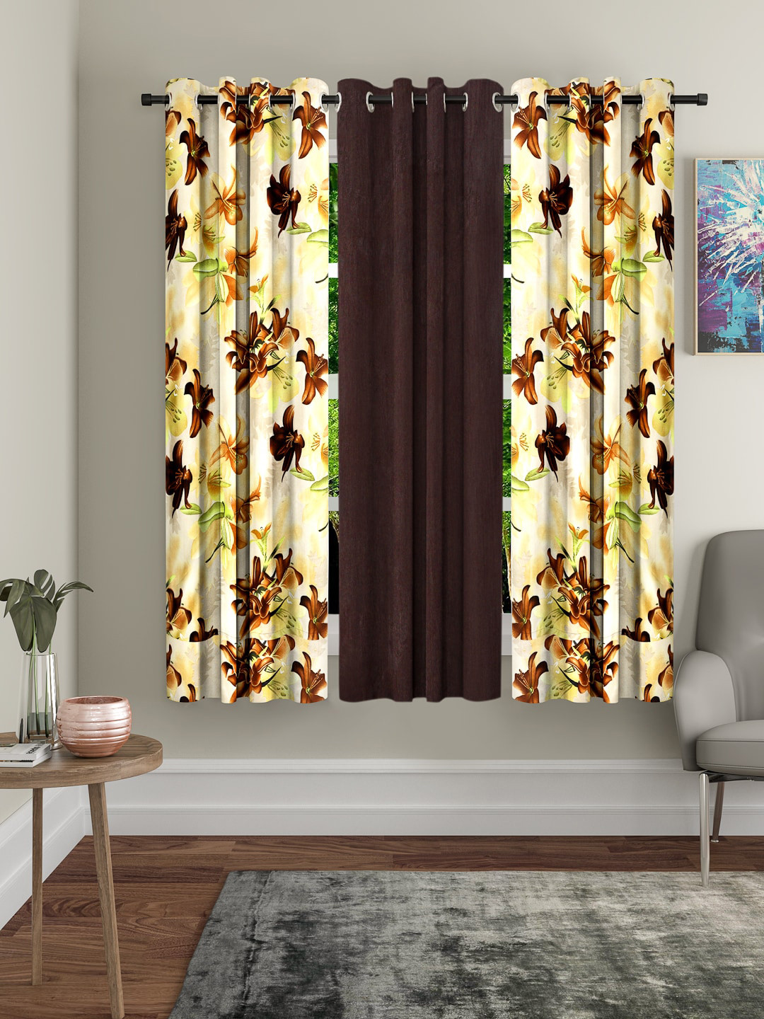 

Home Sizzler Brown & Beige Set of 3 Door Curtains