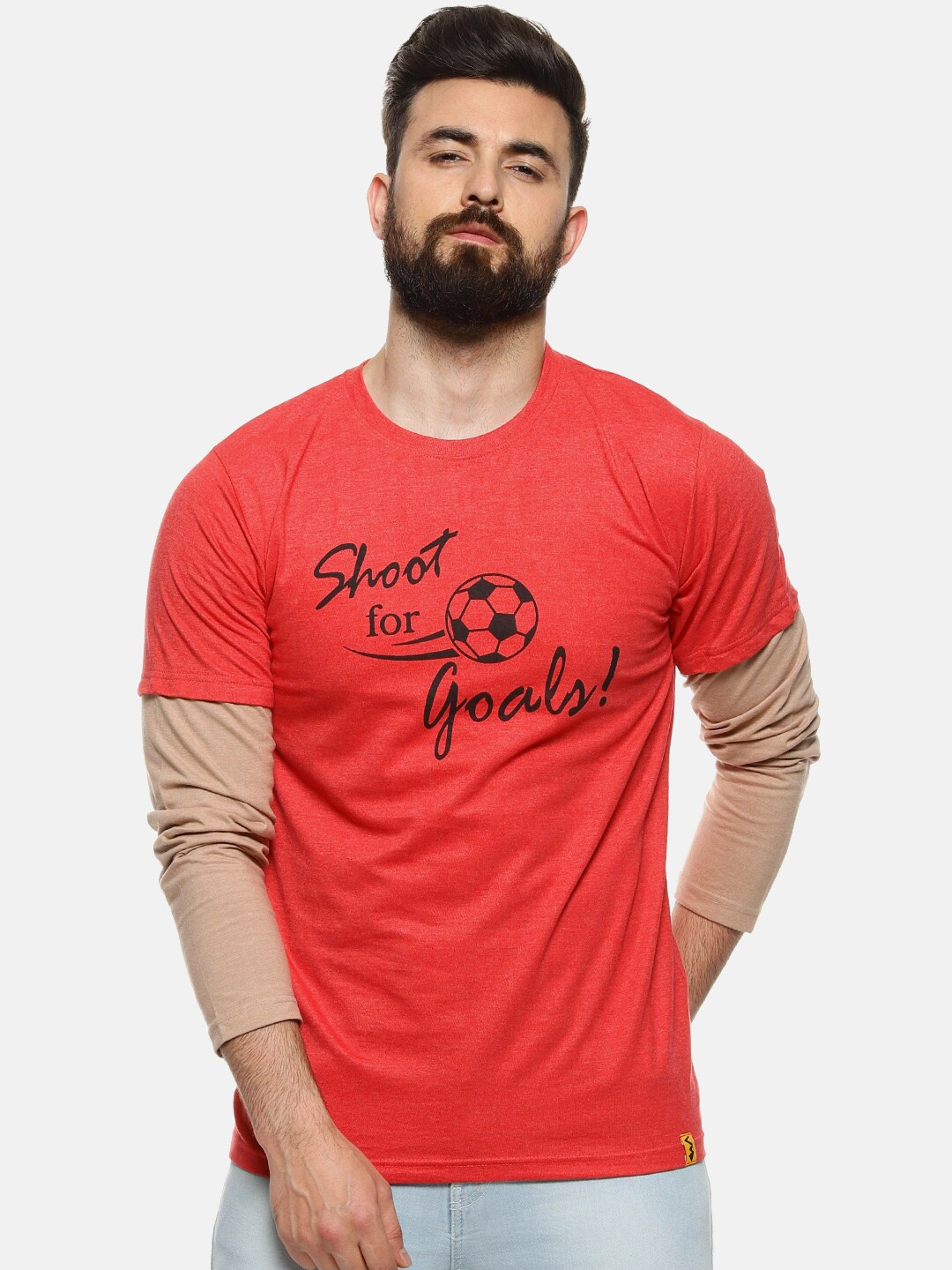 

Campus Sutra Men Peach-Coloured Solid Round Neck T-shirt
