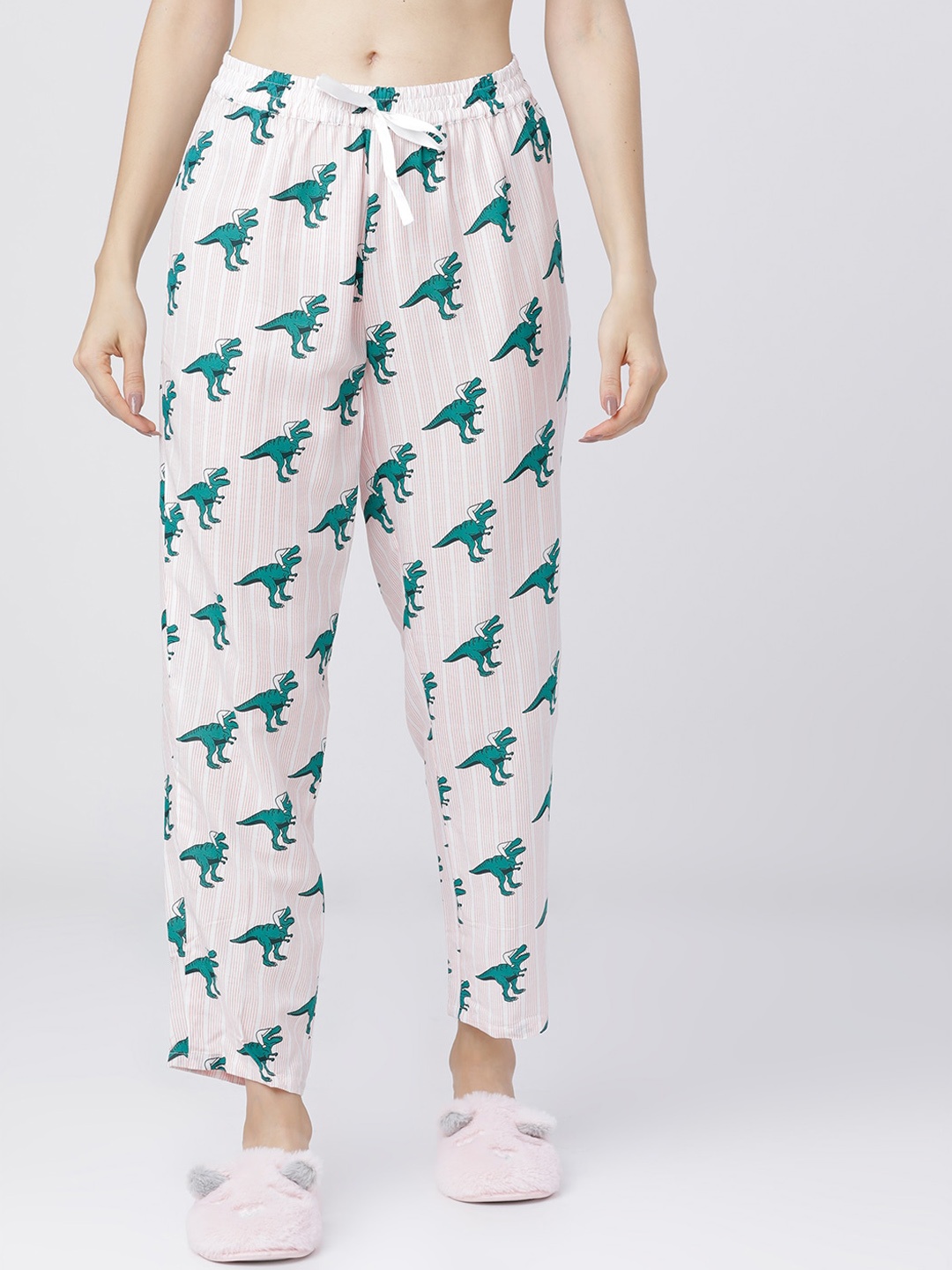 

Tokyo Talkies Women White & Pink Printed Lounge Pants