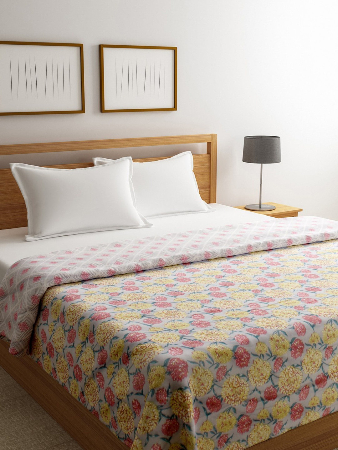 

ROMEE Grey & Pink Floral AC Room 300 GSM Double Bed Dohar