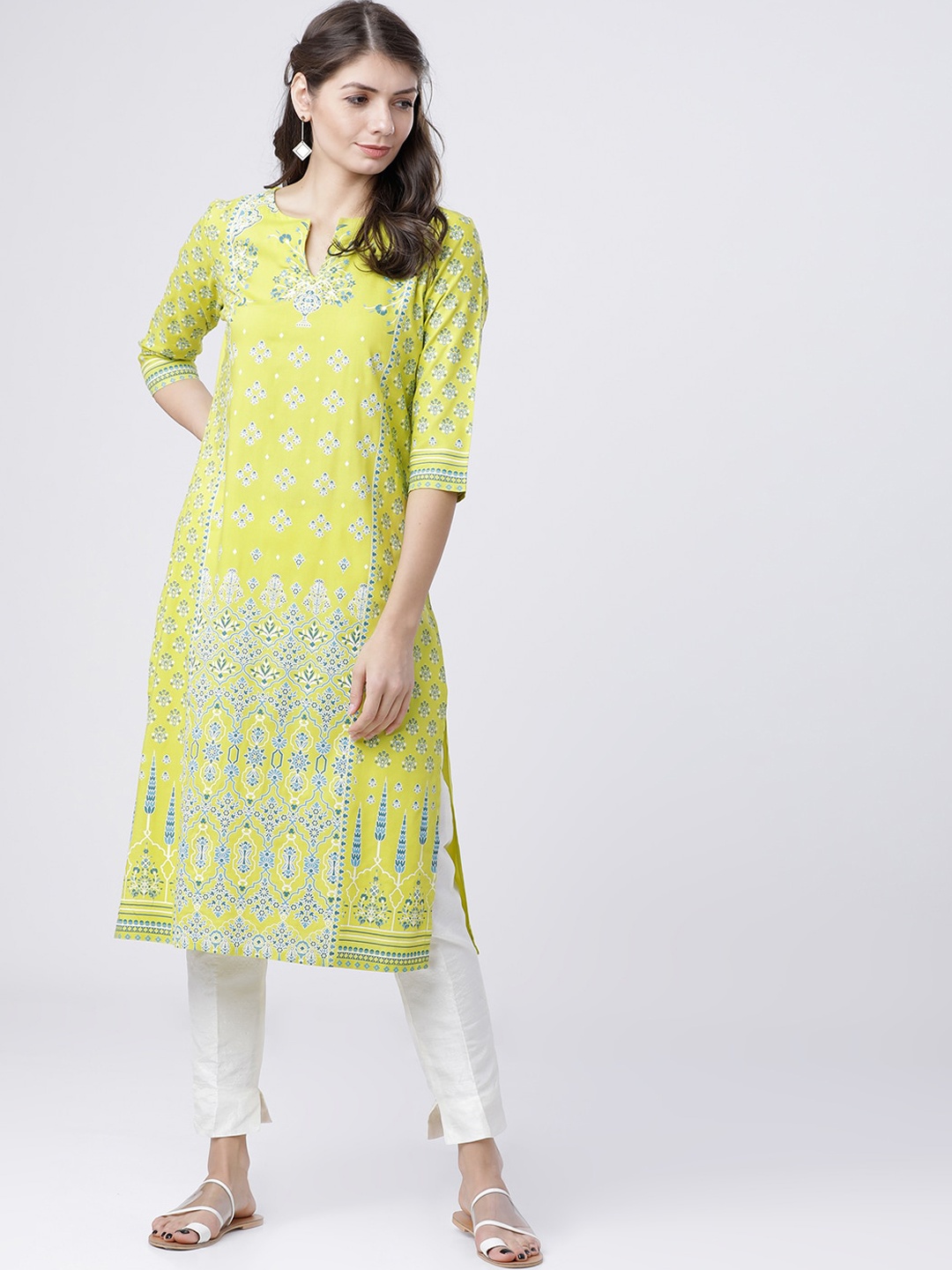 

Vishudh Women Yellow & Turquoise Blue Kurta