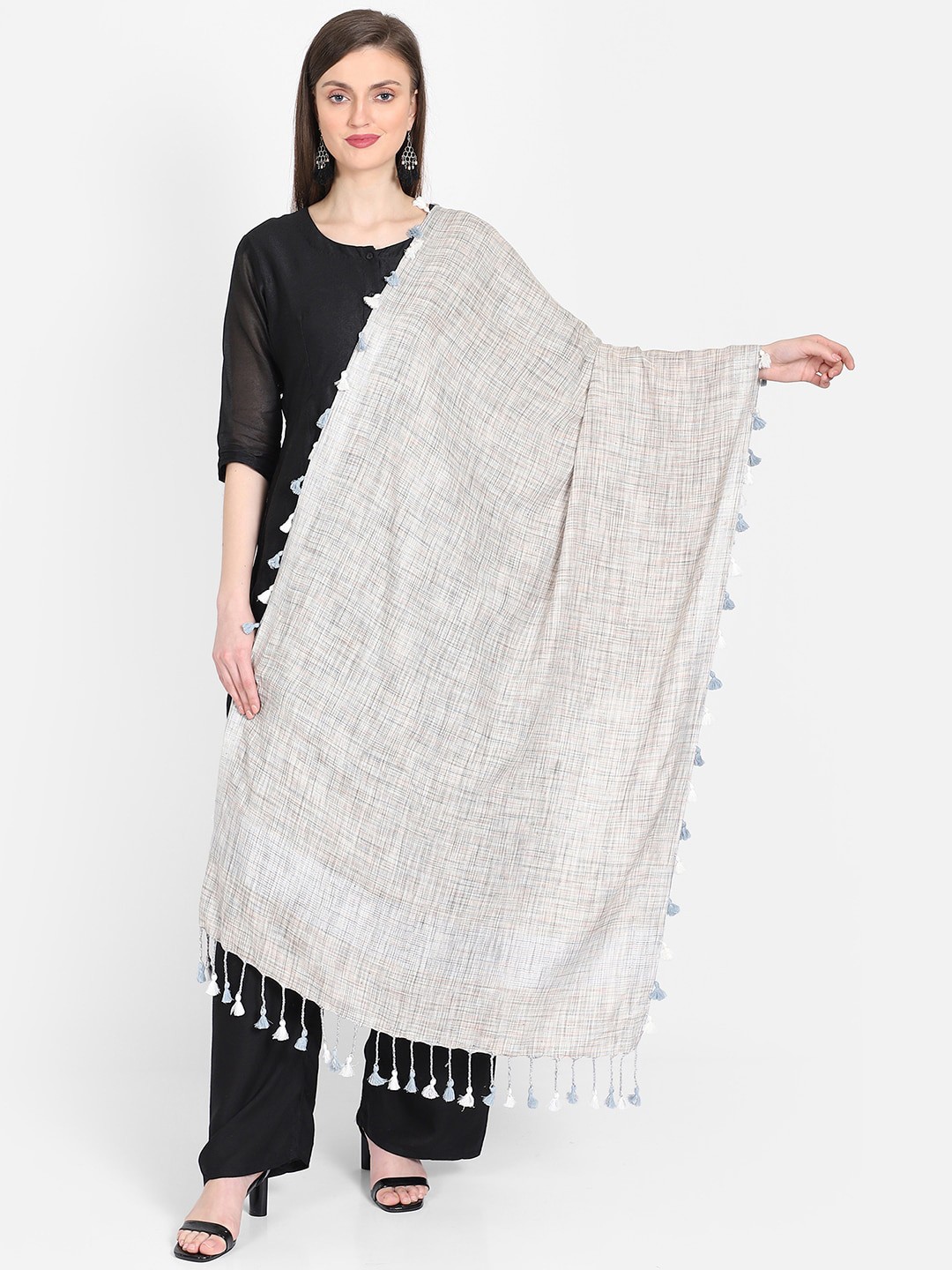 

THE WEAVE TRAVELLER Beige & White Woven Design Dupatta