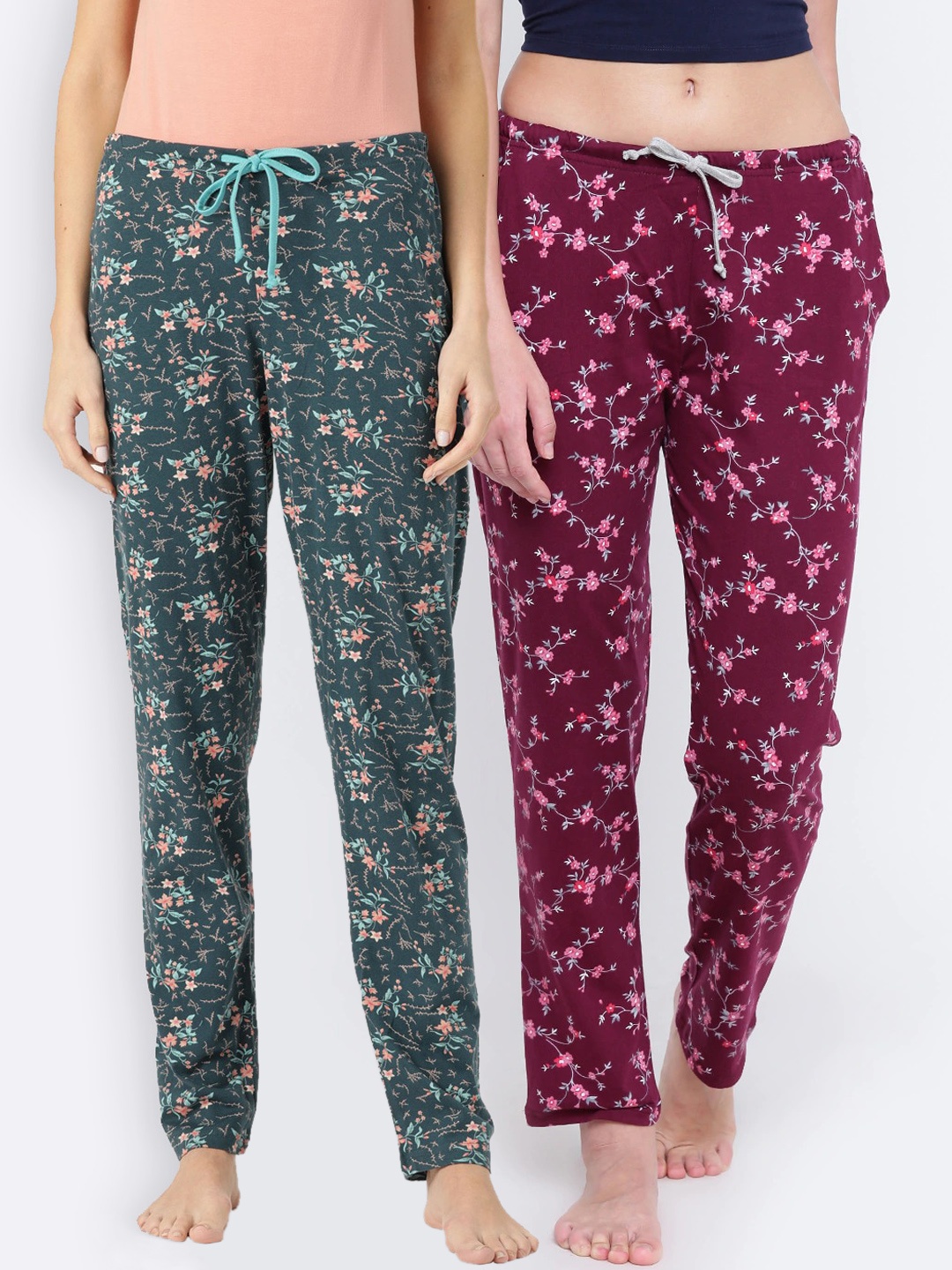 

Kanvin Women Pack Of 2 Printed Lounge Pants, Maroon