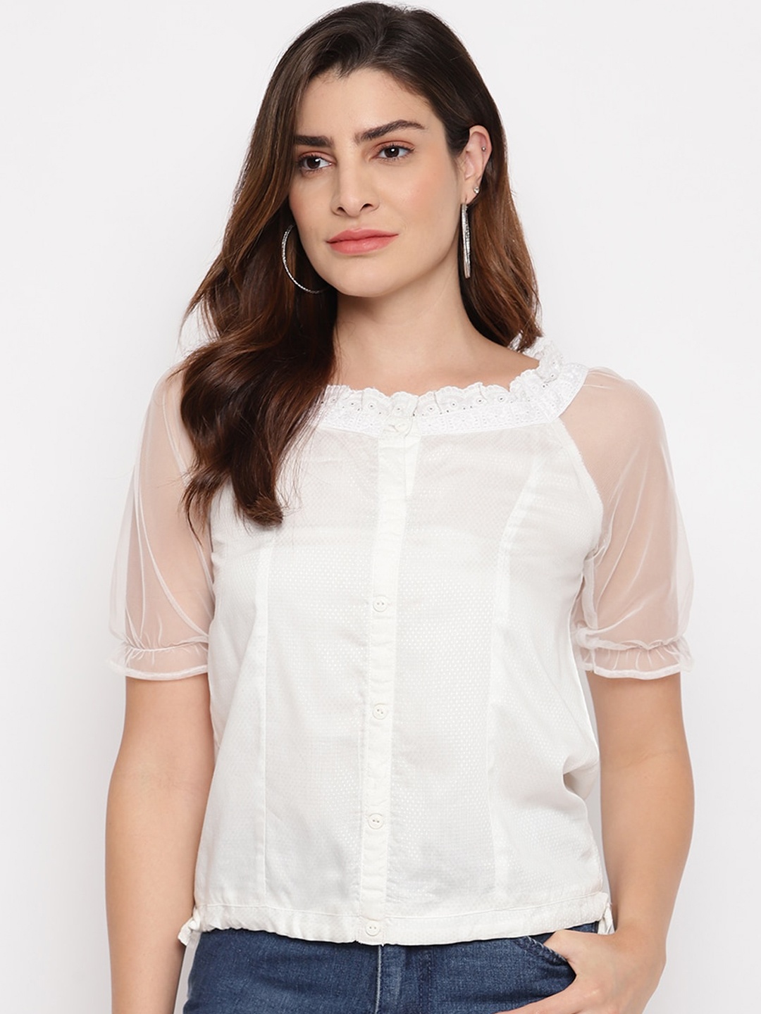 

Marc Loire Women White Regular Lace Top