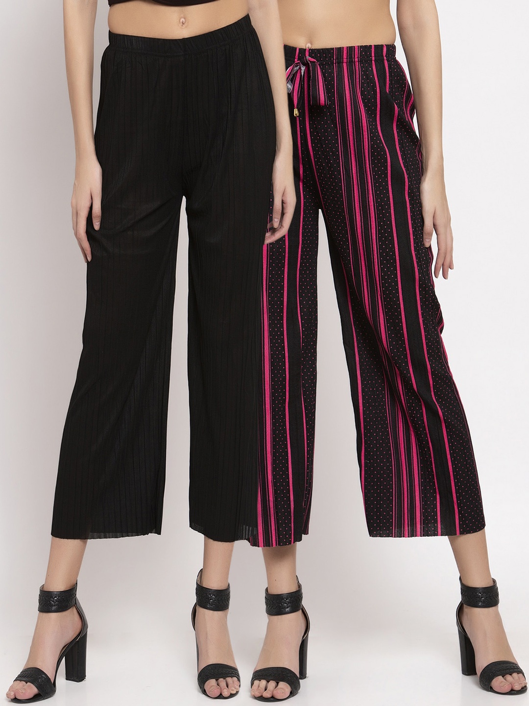 

KLOTTHE Women Pack Of 2 Wide Leg Palazzos, Black