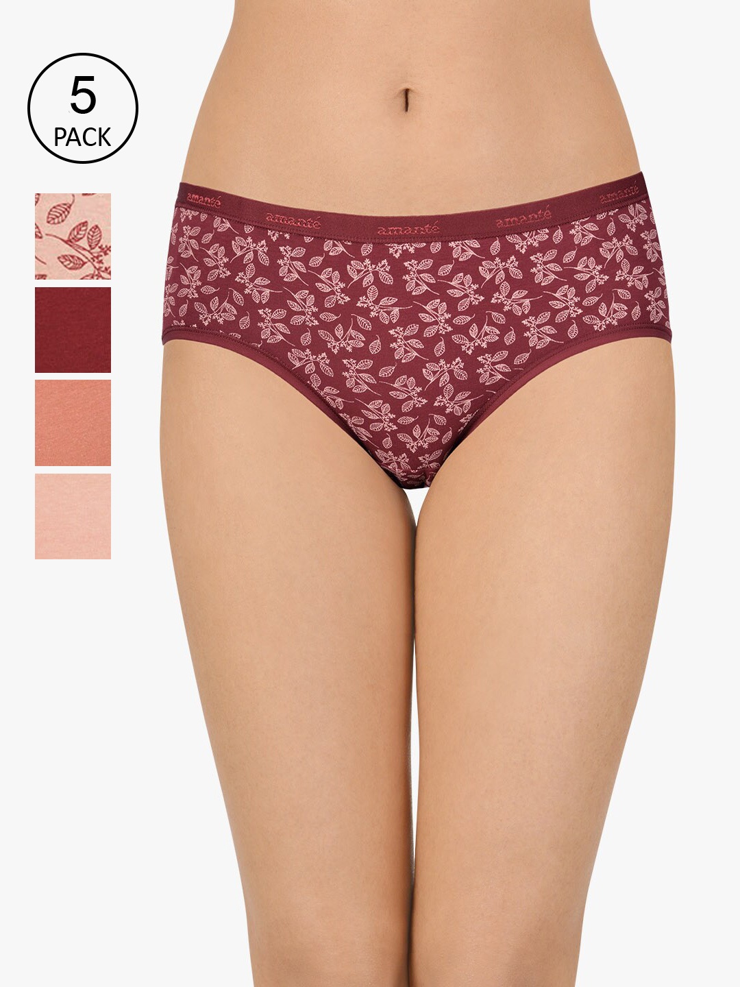 

Amante Women Assorted Pack of 5 Low Rise Hipster Brief - PPK45301