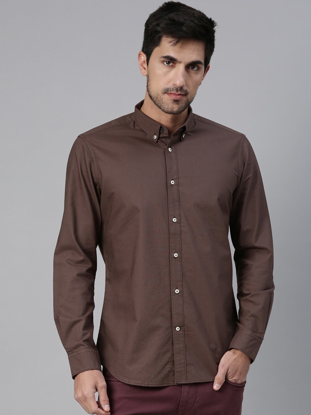 

RARE RABBIT Men Brown Regular Fit Solid Casual Shirt