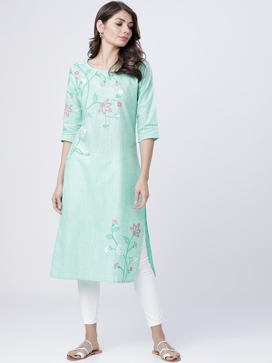Vishudh women green floral kurta