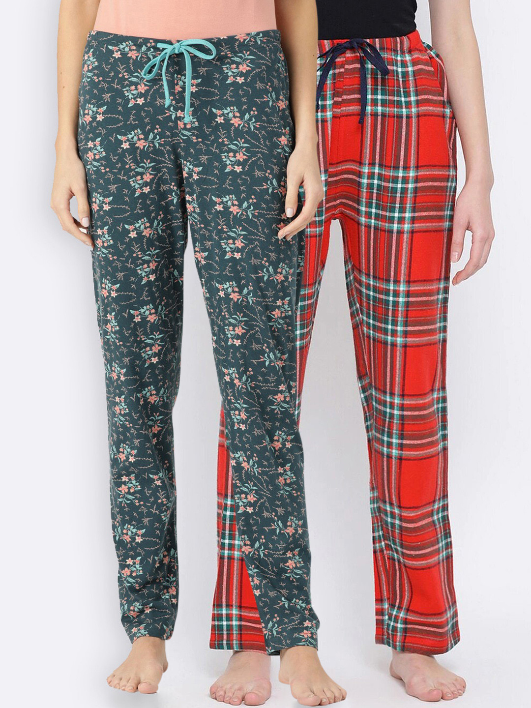 

Kanvin Women Pack of 2 Printed Cotton Lounge Pants PJ1019+PJ1134, Green