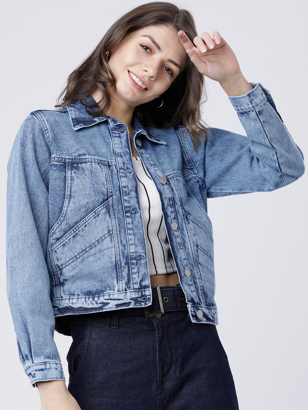 

Tokyo Talkies Women Blue Printed Denim Jacket