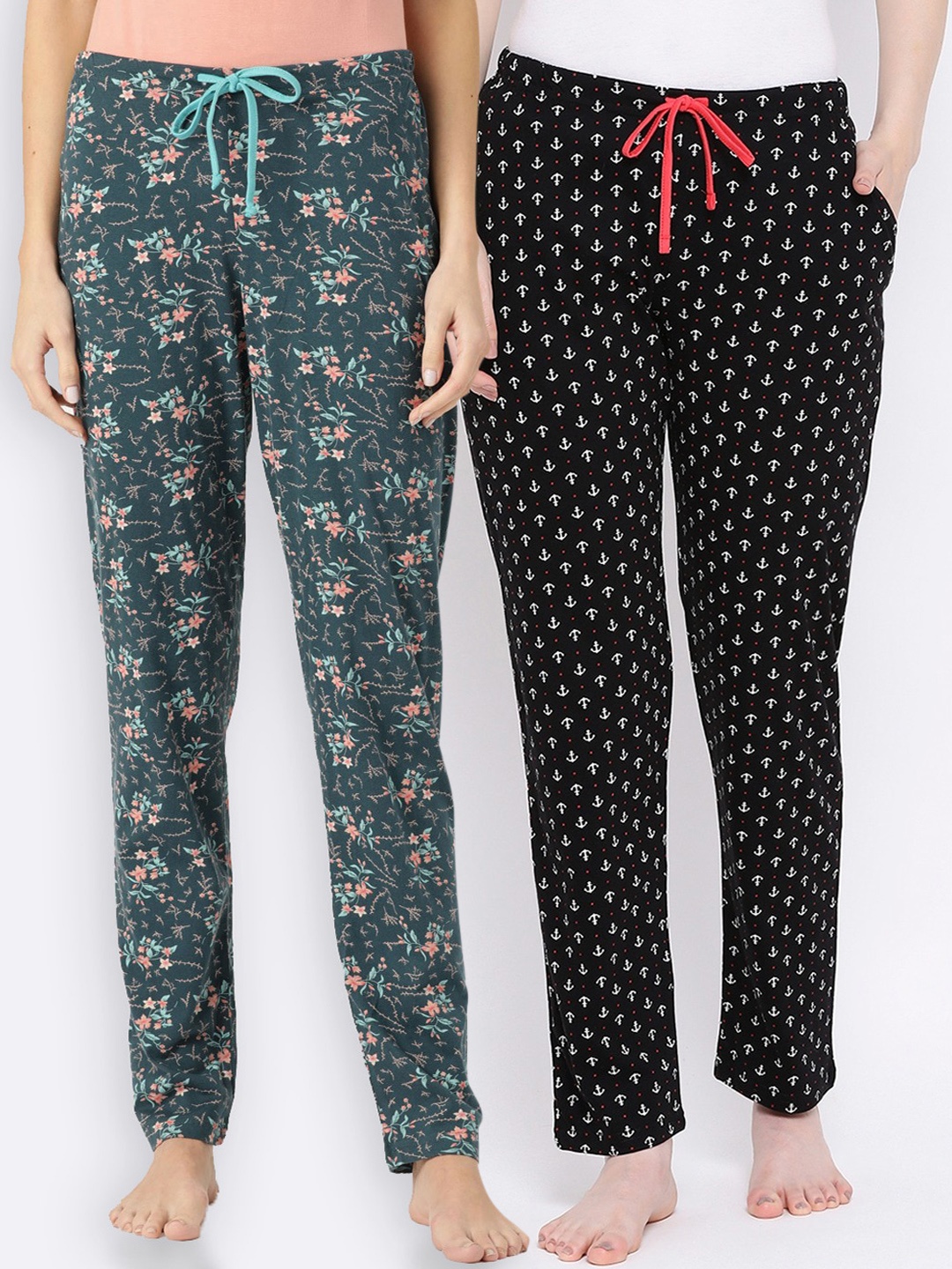 

Kanvin Women Pack Of 2 Printed Lounge Pants, Green