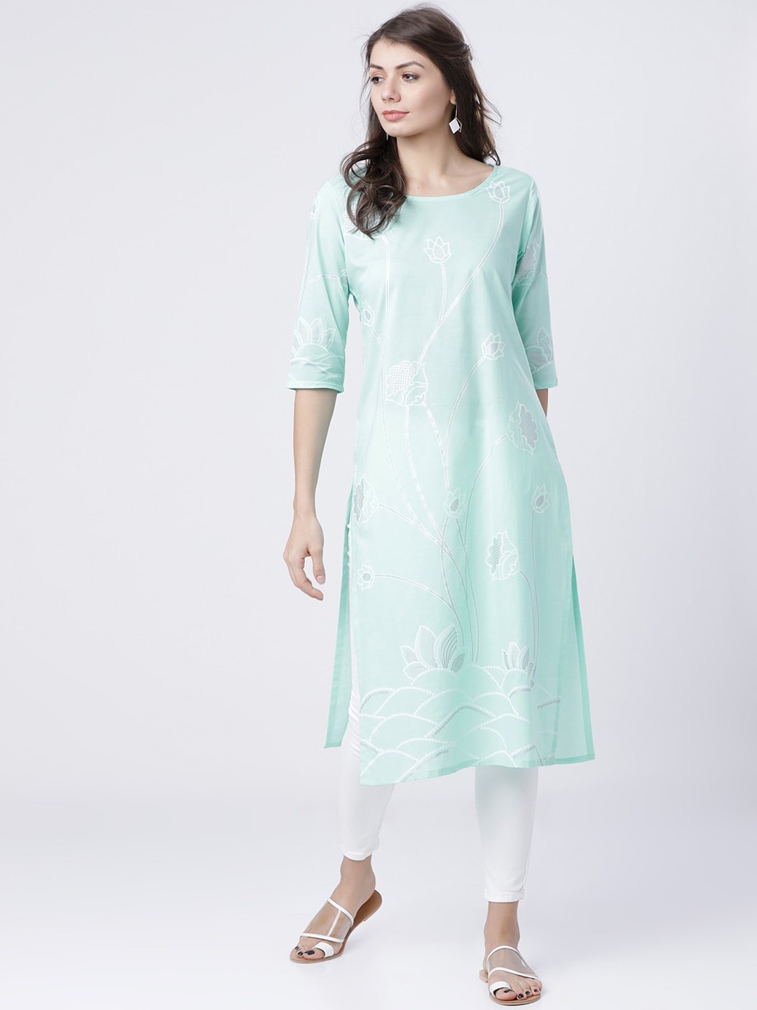 

Vishudh Women Sea Green Printed Kurta