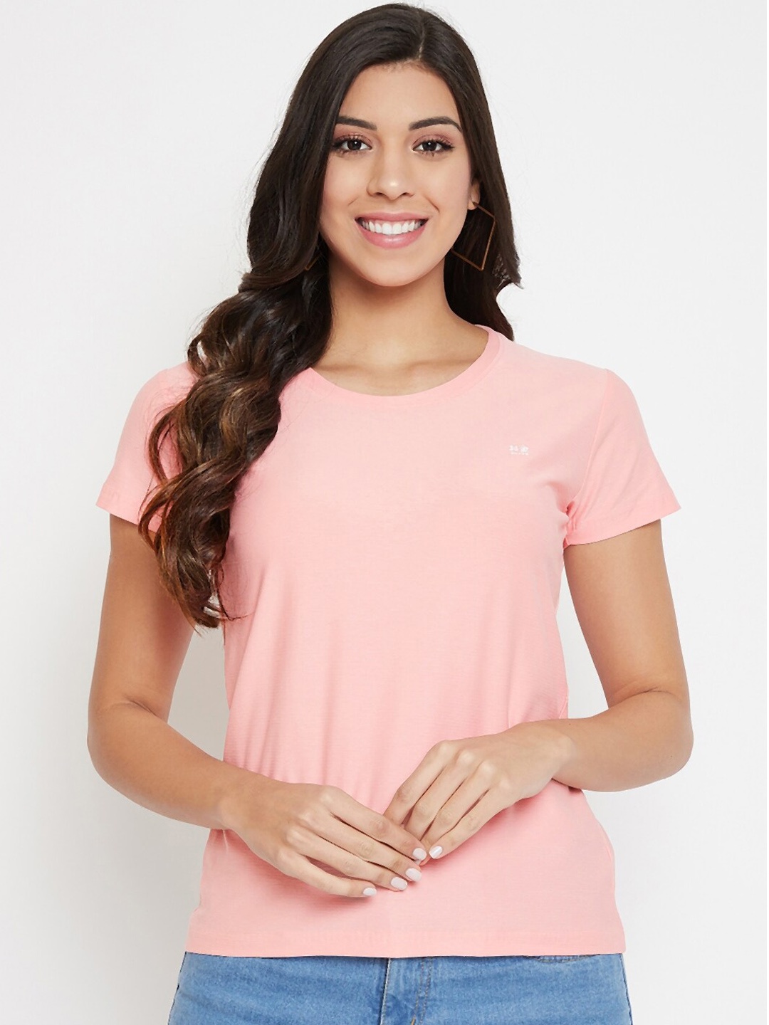 

Okane Women Pink Solid Round Neck T-shirt
